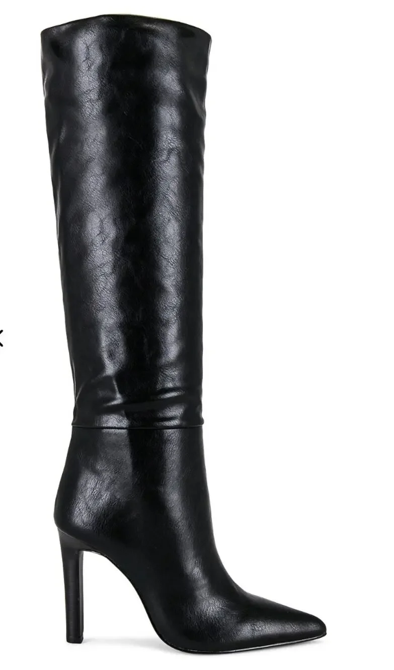Femme Los Angeles 9 The Soho Boots in Nero Knee High Leather Pointed Stiletto